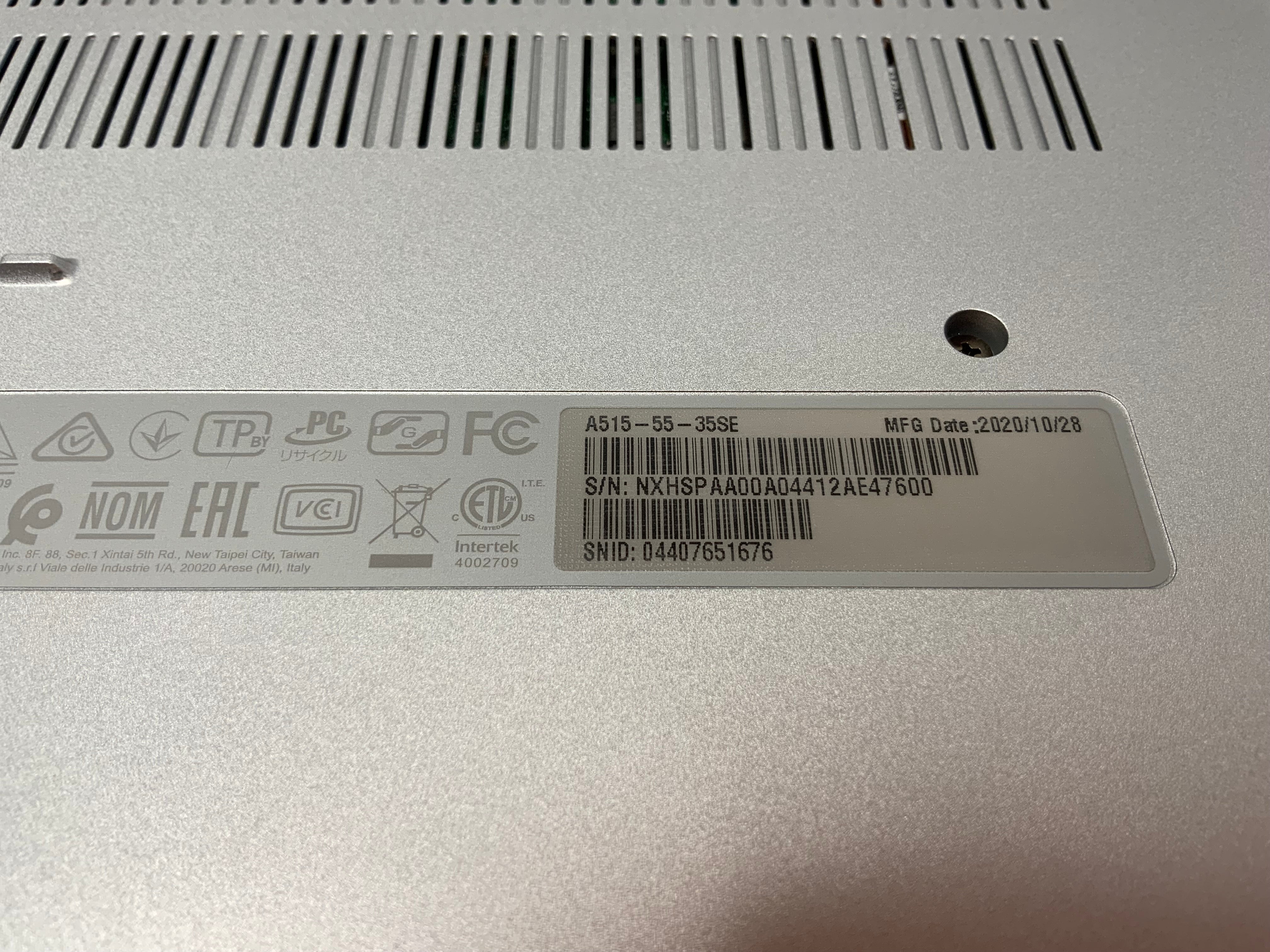 Acer Aspire 5 A515-55-35SE (Pure Silver) Windows 10 (8015780184302)